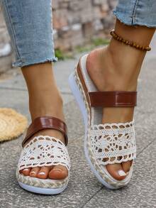 Sandal đế xuồng quai dệt cho bé gái, sandal đế xuồng dây gai mùa hè ngoài trời. - màu nâu - Xem 4