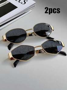 2 pares de gafas de montura metálica sin borde con diseños redondo y rectangular, de estilo casual, para ir al trabajo, la playa y la calle - 2 piezas sin marco marrón - Ver 12