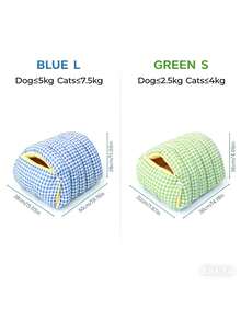 PETSIN 舒适冬季格子宠物洞穴床 - 可拆卸多功能保暖猫狗窝，蓝绿格子