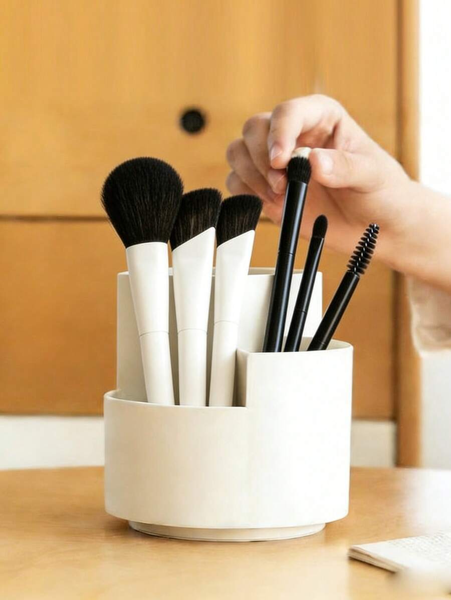 1 hộp đựng cọ trang điểm xoay sáng tạo INS dung tích lớn, hộp đựng đồ dùng văn phòng thời trang, cốc đựng bút tối giản, đồ trang trí phòng. - trắng - Xem 1