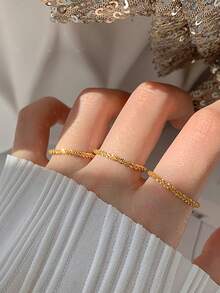 1-5pcs Gold Shiny Gypsophila Ring Set, Women Sparkling Adjustable Closed Super Glitter Chain Rings - Gold - View 3