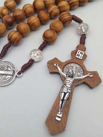 1經典復古木珠頸鍊，男女通用的個性化紅木手工禱珠珠寶禮物