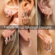 Adoyi - Juego de aretes de aro de oro para mujer chapados en oro de 14 quilates aros gruesos trenzados para regalo ligeros - Juegodeororosa6 - Ver 4