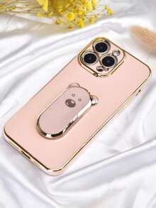 1个电镀可爱小熊手机支架,电镀手机壳带隐藏式支架,防震超薄保护壳,保护摄像头镜头,软壳手机套,兼容/OPPO,国际版,非国内版 - 粉色 - 查看 3