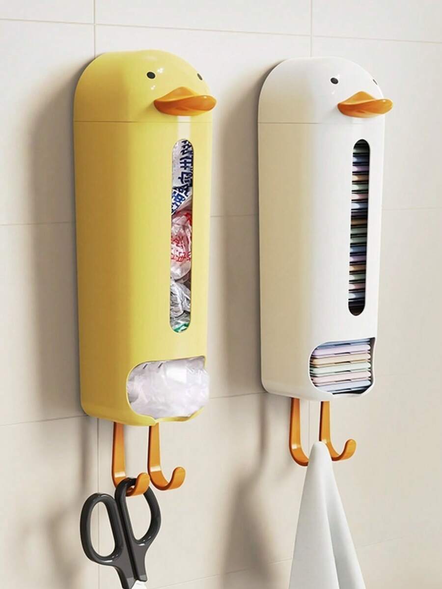 Caixa de Armazenamento com Tampa Montada na Parede com Desenho de Pato, Sem Furos | Organizador de Roupas Íntimas, Armazenamento de Meias, Acessórios de Banheiro, Organizadores de Itens Domésticos, Itens de Armazenamento de , Presentes, Decoração de Casa - Multicolorido - Visão 1