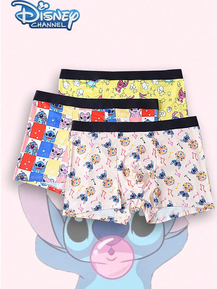 3PCS Disney, Cartoon Graffiti Print Men's Lingerie, Elasticated Waistband Men's Boxer Briefs - Multicolor - View 1