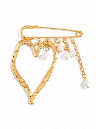 1pc Fashion Heart Chain Tassel Brooch, Street Style Decorative Pendant Brooch, Can Decorate Tops, Pants, Shoes, Bags, Fashionable Accessory, Suitable As Friend Gift