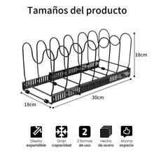 Un juego de estantes extensibles multifuncionales para tapas de ollas de 7 filas en color negro, estantes de almacenamiento de cocina ajustables, hechos de resina y acero al carbono, son duraderos y fáciles de limpiar, lo que los convierte en una herramienta de cocina esencial. - Negro - Ver 4
