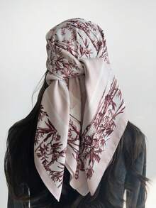 1 Stück Damen Seiden-Satin Bambus Muster Quadratischer Schal, orientalisches Vintage Muster vielseitiges Hals-/Kopftuch Accessoire