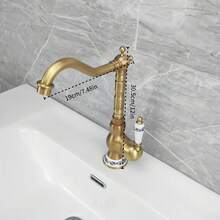 单孔浴室洗脸盆龙头 - 360度旋转混合龙头，陶瓷底座设计，适用于盥洗台/洗脸盆/浴室洗脸盆，冷热水浴室洗脸盆龙头，可旋转浴室洗脸盆水龙头，G1/2接口，带2根60厘米软管，G3/8转接头 - 仿古 - 查看 3