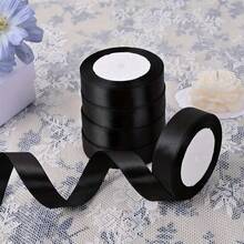 优雅黑色缎带 - 可重复使用的蝴蝶结缎带，单面闪亮手工缎带，适用于婚礼装饰、礼品包装、编发、DIY手工 - 厚实质感缎带 - 黑色 - 查看 7