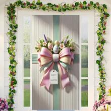 2D Door Banner 1pc Happy Easter Door Wreath Decoration - Polyester Knot With Easter Egg And Floral Design, Multipurpose Seasonal Hanging Banner For Front Door, Porch, Room Decor, No Electricity Needed, 35x70 Inches