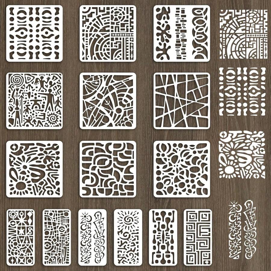 INFUNLY 6Pcs Eagles Painting Stencil For Wall Reusable Wall Stencils Forests Walls Template For Painting 7.87x7.87, 8.27x11.69 Feathers Templates For Crafts Cement Wood Furniture Home Decor - 15PCS Abstract Line - 查看 1