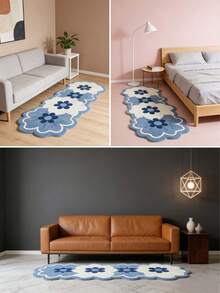 1件装清新蓝色花卉长地毯，卧室床边装饰垫，ins风蓝色花卉绒面地毯，尺寸不规则，允许1-5厘米裁剪误差，走廊长地毯，地毯，长地毯，小地毯，垫子，家居装饰，客厅地毯，客厅家居装饰，房间装饰，加厚地毯，绒面地毯，秋冬地毯，加厚/绒面，可水洗地毯