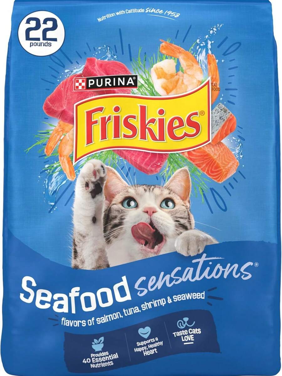 PURINA Friskies Dry Cat Food Seafood Sensations With Salmon, Tuna, And Shrimp Flavors - 22 Lb. Bag, New Year Pet Essentials, Festive Holiday Stock-Up - 22lb - View 1