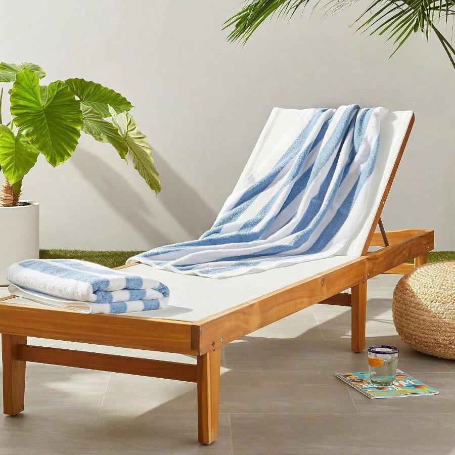 Toalla de playa y alberca a rayas azul cielo 100% algodon suave y absorbente secado rapido lavable a maquina gran tamaño paquete de 2 76 x 152 cm - AzulCielo - Ver 1