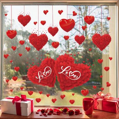 1pc Heart-Shaped Window Decals With Static Adsorption PVC Glass Stickers, Colorful Irregular Creative Pattern Window Stickers, Glass Door Decoration Stickers, Room Decoration, Valentine's Day Party Decoration.