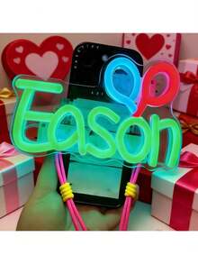 Regalo personalizado del Día de San Valentín, regalo hecho a mano del Día de San Valentín, luz de noche del Día de San Valentín con nombre personalizado, accesorios de funda para teléfono con luz, soporte de ventilador para fiesta individual con luz de neón, regalo de cumpleaños personalizado, luz de fiesta, clip de luz trasera para teléfono, luz de soporte de ventilador (baterías no incluidas) - Estampado - Ver 8