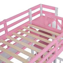 MERAX Twin-Over-Twin Castle Style Bunk Bed With 2 Drawers 3 Shelves And Slide - Pink - 粉色 - 查看 11