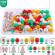 Sunrony 105Pcs Mixed Green Christmas Focal Silicone Beads For Keychains Making, Rhinestone Spacer Hexagon Lentil Silicone Beads For Pens Crafts And Necklace Bracelet - Red White Christmas - 查看 2