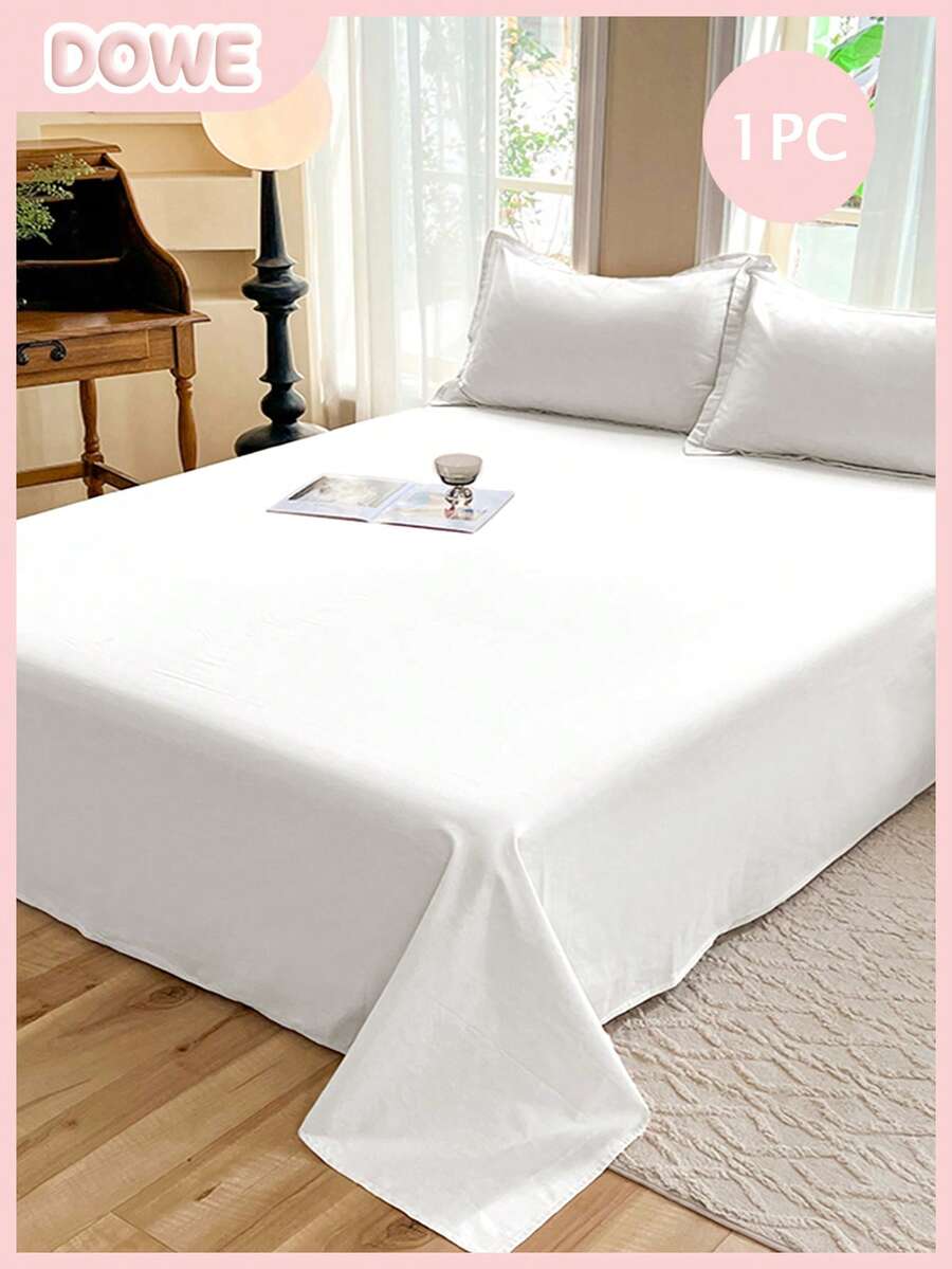 1pc 100% Polyester Lightweight Breathable Solid Color Bedsheet, Modern Composite Fabric Bedroom Bedsheet - White - View 1