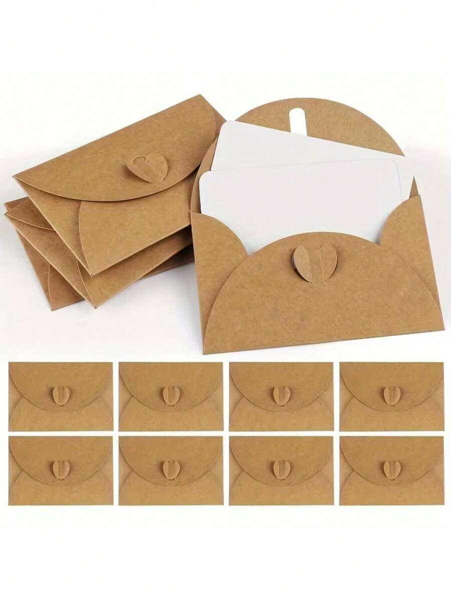 20件套，10张卡片+10个带心形封口的爱心信封，爱情主题，简约创意图案，适合婚礼、生日、派对等场合的DIY邀请函 - 彩色 - 查看 1