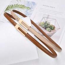 1pc Temperament Retro Small Belt Thin Soft Solid Color Simple Metal Joker Belt Decoration With Skirt Suit Jeans Belt Female Daily Suit Pants Skirt Can Be Worn All Year Round. - Màu Khaki - Xem 2