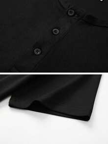 男士休闲商务简约Polo衫，半拉链领时尚Polo衫 - 黑色 - 查看 5