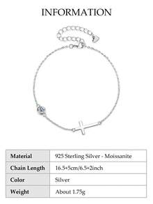 XUJIA 1pc 925 Sterling Silver 4mm (0.3 Carat) Round Cut Moissanite Bracelet, Classic Cross Design Bracelet, Women's Daily/Birthday/Anniversary Jewelry Gift
