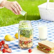 1/2pcs 32oz Mason Jar Salad Container With Side Spout And Leak-Proof Lid - Microwave, Dishwasher, Fridge - Sealed Salad Jar With Dressing Cup, Stackable Design, Suitable For Meal Prep, Lunch, Dinner, Office, Travel - Multicolor - View 7