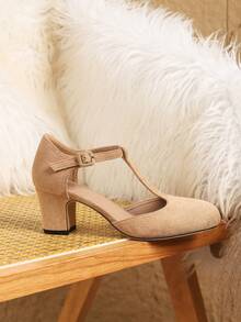 Damen High Heels, modisch elegant mit Schleifen-Dekor, Design mit dickem Absatz und T-Riemen, Business Formal High Heels für Bankette, Partys, Bälle, Khaki, Braun, Ballettschuhe/Rückkehr zur Schule/Hochzeit/Weihnachten/Party - Khaki - Übersicht 4