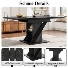 Telescopic Dining Table (110-140*80cm), Extendable Table, Modern And Minimalist Dining Table, Space-Saving Kitchen Table, For Kitchen And Living Room, Black Marble Look - Black - View 9