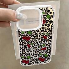 1pcs Cherry Leopard Print Phone Case Compatible with Apple Phone 11 12 13 14 15 16 17ProMax X 7plus 8plus Xs Max XS Silicone Shock Proof Vintage Funky Personality Cute Fashion Can Be Given To A Lover Can Be Given To Friends - Plateado - Ver 1