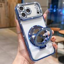 حافظة هاتف مطلية بالكريستال اللامع مع حماية العدسة، مرآة مكياج لامعة وحامل خاتم للأصبع، إطار مقاوم للصدمات عالي الجودة، متوافقة مع أجهزة 17/16E/15/14/13/12/11/X/XS Max/XR/Pro Plus، Galaxy A02S-A07/A12-A17/A22-A26/A32-A36/A50-A56/S20-S25، Honor Magic، OPPO Reno، متوافقة مع Redmi، Infinix Smart وغيرها - الأزرق - مشاهدة 4