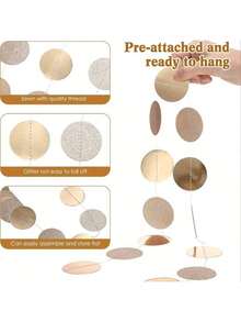 1/2/3 Sets Of Birthday/Wedding Party Decorations, Mirror Rose Gold Circular Flower Banners, Wedding Room Decoration, Five Pointed Star Paper Flower Hanging Decorations, Wedding Room Decoration Circular Paper Stickers, FOR Hanging Decorations, House Decoration, Background Decoration, Home Decoration, Room Scenes, Parties, Wedding Venues, Family Activities, Graduation Ceremonies - Champagne - View 8