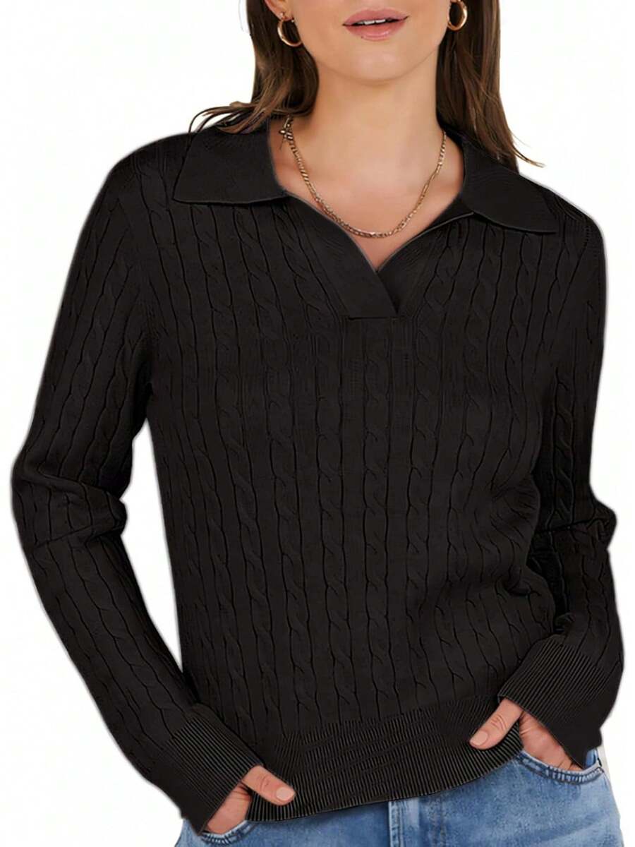 Sueter Tejidos para Mujer,Sweater Mujer Invierno Manga Larga, Cuello v, Finos, Punto Trenzado, Casual, Suave - Rosa - Ver 1