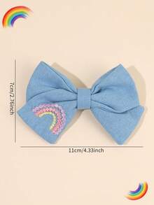 2 piezas Pasadores de pelo con lazo azul bordado arcoíris, pasadores de tela adecuados para otoño e invierno - Azul - Ver 6