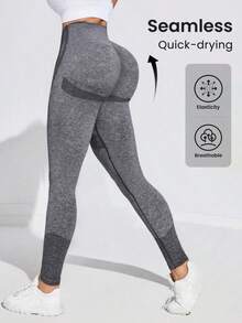 2pcs Seamless High-Elasticity Sportswear,Women's Yoga Fitness Running Training Clothes,Women's High-Support And Detachable Chest Pad Design Sports Bra,High Waisted Tummy Control Sports Leggings For Women,Gym Clothes Women,Workout Sets For Women - 灰色 - 查看 5