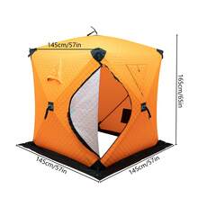 Pop Up Ice Fishing Tent, Insulated Ice Fishing Shelter, Thermal Ice Fishing Tent With Three Layers Of Cotton Insulation, Windproof And Warm, Function Upgrades Fishing Gear And Equipment - 橘色 - 查看 2