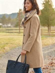 Holiday Essential Women's Mid-Length Coat - Warm Fabric, Fashion Lapel Design, Multiple Colors | Ideal For Winter Christmas Parties, New Year Celebrations & Daily Commute/Casual Stylish Looks - 卡其色 - 查看 4