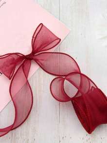 1 Roll 4.5/9/45/M Wine Red Organza Ribbon With Wire, Transparent Tulle, Chiffon Silk Sheer Ribbon, Suitable For Sewing, Gift Wrapping, Crafts, Wedding Bouquets, Invitations, Decorations, Valentine's Day Gifts - Burgundy - View 4