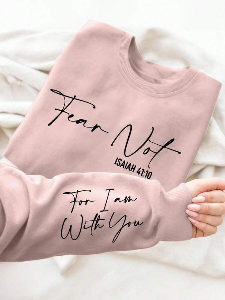 Women's Letter Print Round Neck Sweatshirt, Casual Long Sleeve Crew Neck Pullover For Spring & Fall, Fashion Women's Top For Daily Wear, Lady Top, Casual Streetwear Sweatshirt Christmas Outfit Women Winter Clothes For Women - Hồng - Xem 1