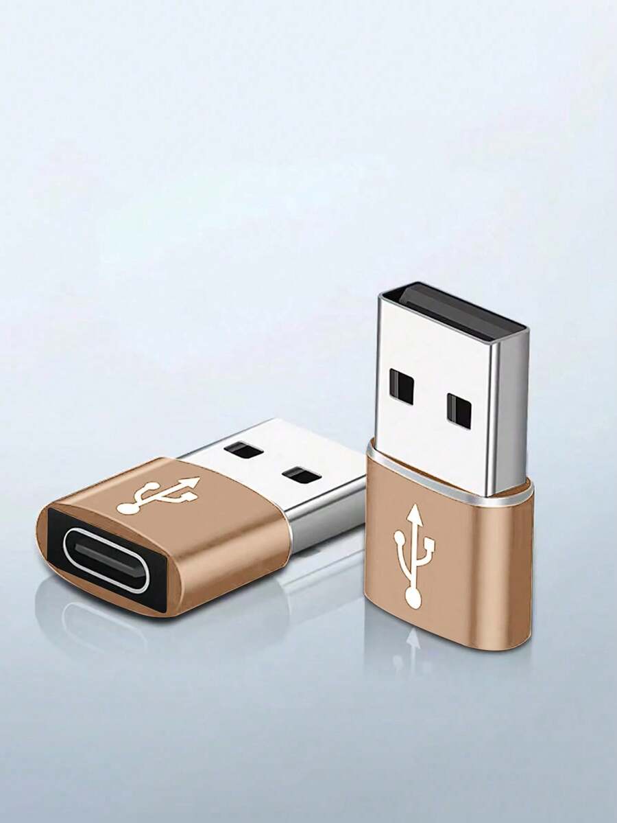 1 Pieza Adaptador De Aluminio De Usb A Tipo-c, Compatible Con Carga, Sincronización De Datos Y Cambio De Puerto Tipo-c En El Teléfono, La Computadora O La Cámara. - Dorado - Ver 1