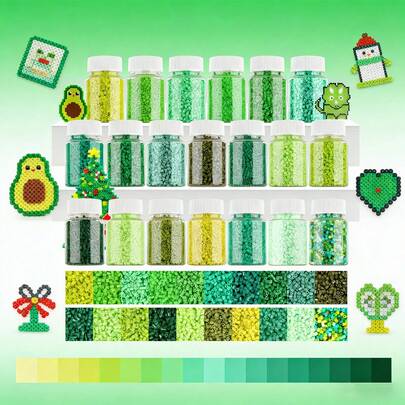 2001 st+ gröna färger 2,6 mm pärlrefill, 21 individuella förpackningar, med flaskförvaring, lämplig för gör-det-själv-hängen, nyckelringar, smyckestillverkning, hantverk, examen, skolstart, jul, fest, födelsedagspresenter, flerfärgade 2,6 mm pärlrefillset i bulk