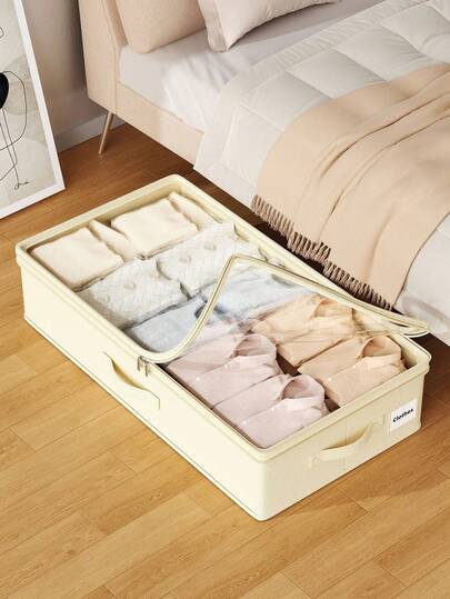 1个大容量可折叠床底收纳盒，带双提手，易于拉出，适合狭窄缝隙，可存放衬衫和毛衣，保持卧室整洁宽敞