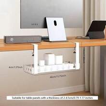 1个免钻孔金属网状桌下理线槽，带固定装置，3孔理线槽，配备桌面线缆管理器和桌下线缆整理器，可调节线缆架，适用于家庭办公室站立式桌面 - 彩色 - 查看 12