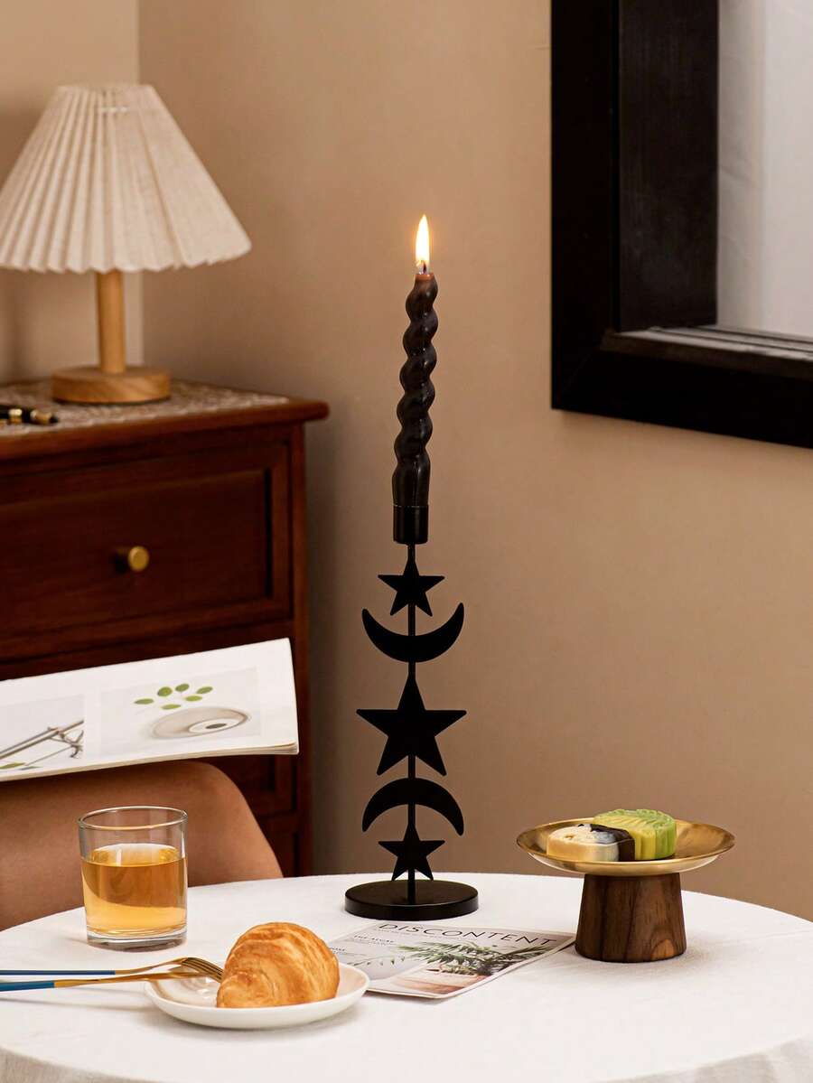Mond- und Stern-Dekorationskerzenhalter, geeignet für Stabkerzen, Metallmaterial, minimalistischer Stil, kreatives Design, Kerzenlicht-Dinner-Requisite, Heimdekoration, geeignet für die Dekoration in Hotels, Wohnzimmern, Räumen, Esszimmern, Tischplatten, Schlafzimmern, Festen und Partys, auch eine hervorragende Geschenkwahl, einschließlich Einschulungsgeschenke, Souvenirs, Feiertagsgeschenke, Geschenke für Freunde und Familie