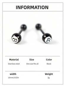 1个黑色钛钢8球舌钉，时尚朋克极简风格，适合日常佩戴和派对，男女通用身体饰品舌钉；享受你的舌钉之旅