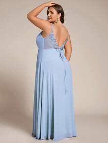 EVERPRETTY Plus Size Backless Chiffon Sleeveless Deep V-Neck Bridesmaid Dress, Light Blue, Spring/Summer Party Wedding - Baby Blue - View 5