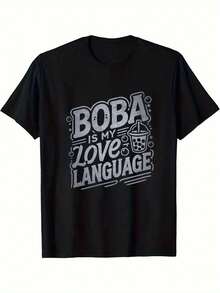 Camiseta gráfica para hombres; Boba es mi amor; camiseta casual negra de manga corta con diseño divertido de café y donut. Mezcla de poliéster suave para el verano. Camiseta de uso diario, gráfico divertido, tela brillante - Negro - Ver 7